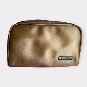 Chanel Parfums Satin Cosmetics Bag Clutch Bronze and Black Zip Up